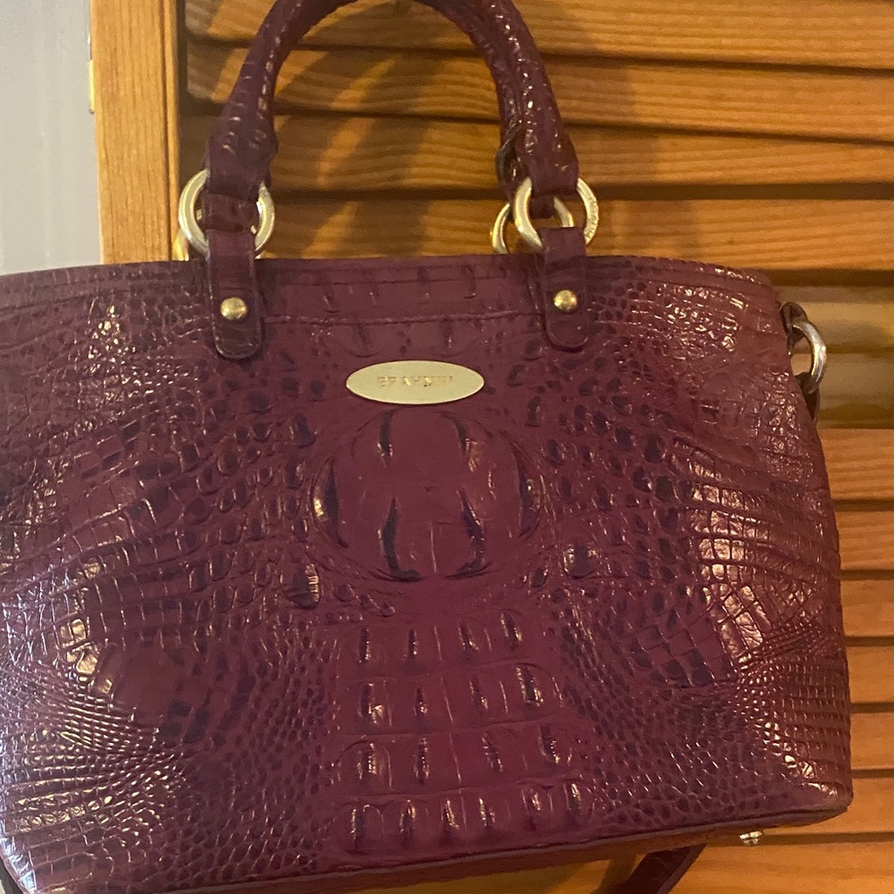 Brahmin Deep Purple Crocodile Embossed Satchel